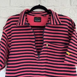 Greg Norman Quarter Zip Pink and Navy Rugby Style Short Sleeve Size Large